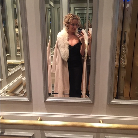 Vintage S/M full length fur coat wool fox collar camel blonde jacket winter real - Picture 10 of 13